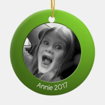 Double Sided Green 2 X Custom Photo And Text Ceramic Ornament by KreaturShop at Zazzle
