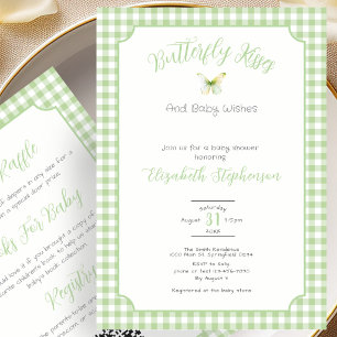 Double Sided Green Butterfly Kisses Baby Wishes  Invitation