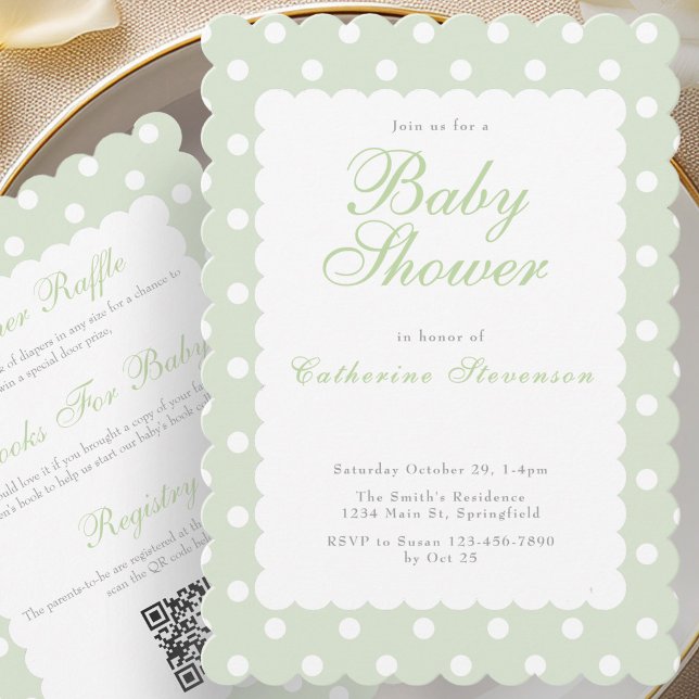 Double Sided Green Dots Baby Shower Invitation (Creator Uploaded)