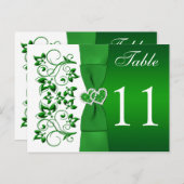 Double-sided Green, White Floral Table Number Card (Front/Back)