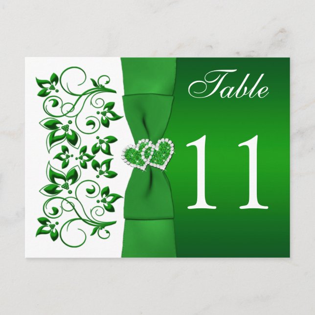 Double-sided Green, White Floral Table Number Card (Front)