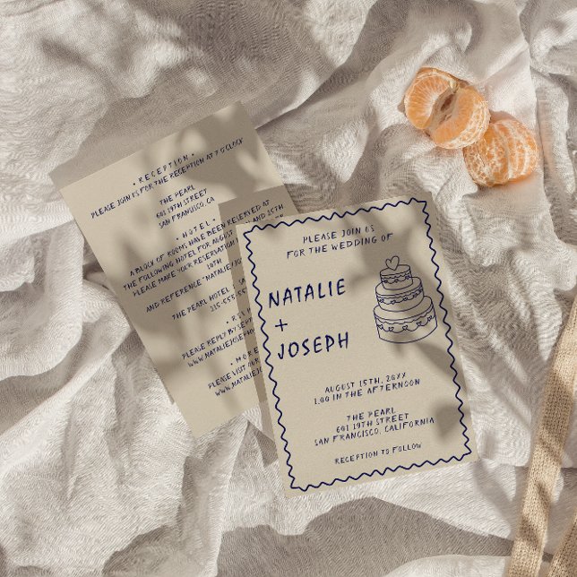 Double Sided Handwritten Retro Cake Modern Wedding Invitation (Creator Uploaded)