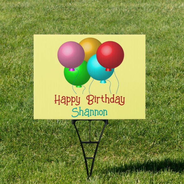 Double Sided Happy Birthday Balloons Custom Text Sign (Insitu)