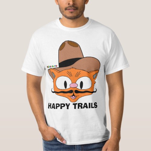 Double Sided HAPPY TRAILS Cartoon Mustache Cat T_Shirt