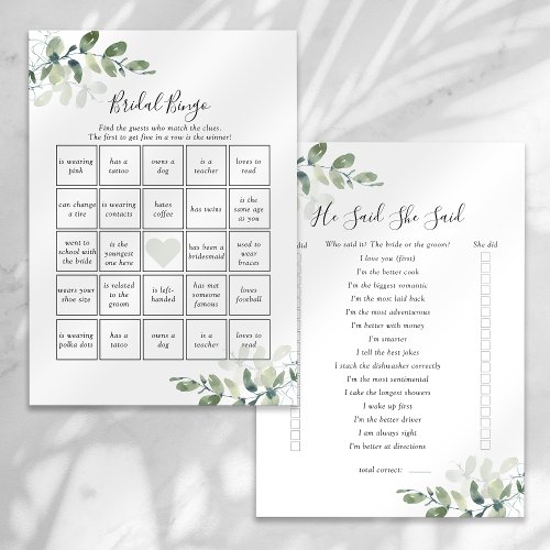 Double Sided He Said She Said Bridal Shower Games Invitation