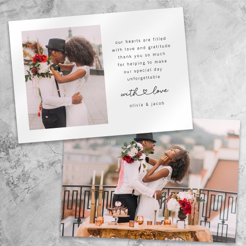 Double Sided Heart Script Photo Wedding Thank You Card