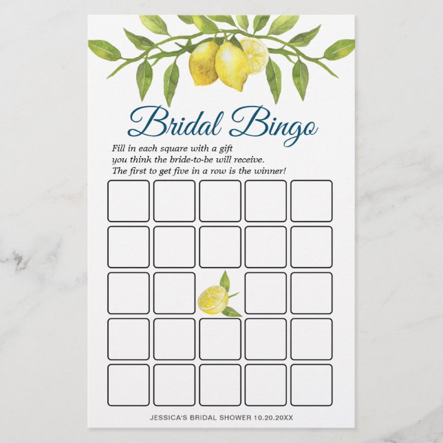 DOUBLE SIDED Lemon & Greenery Bridal Shower Game (Front)