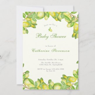 Double Sided Lemon Yellow Baby Shower Invitation 