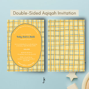 Double-Sided Light Yellow Bright Plaid Hand-Drawn Invitation