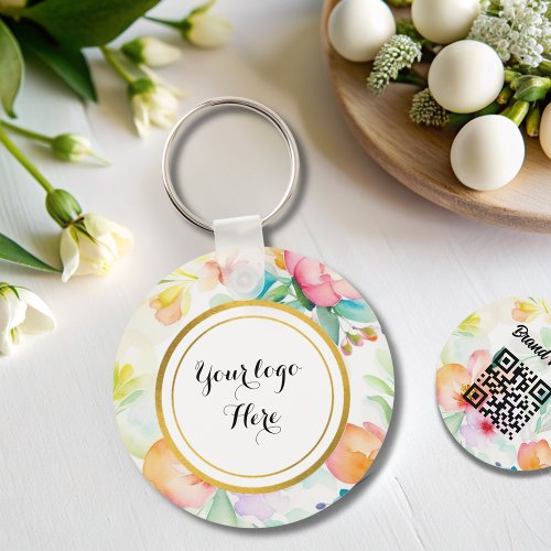 Double sided Logo QR Code floral keychain