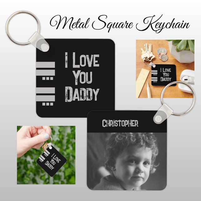 Double sided love daddy add name black gray photo keychain (Creator Uploaded)