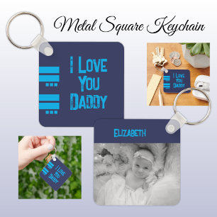 Double sided love daddy add name navy blue photo keychain