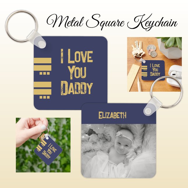 Double sided love daddy add name navy gold photo keychain (Creator Uploaded)