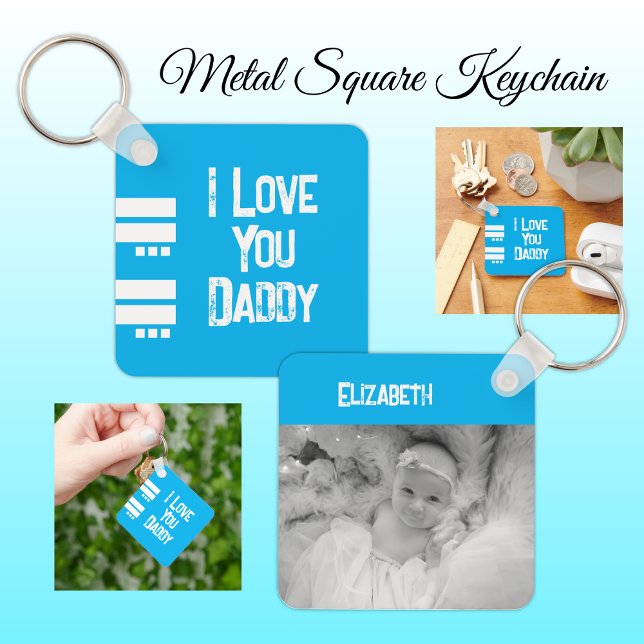 Double sided love daddy add name white blue photo keychain (Creator Uploaded)