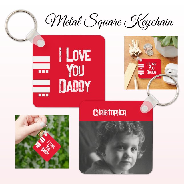 Double sided love daddy add name white red photo keychain (Creator Uploaded)