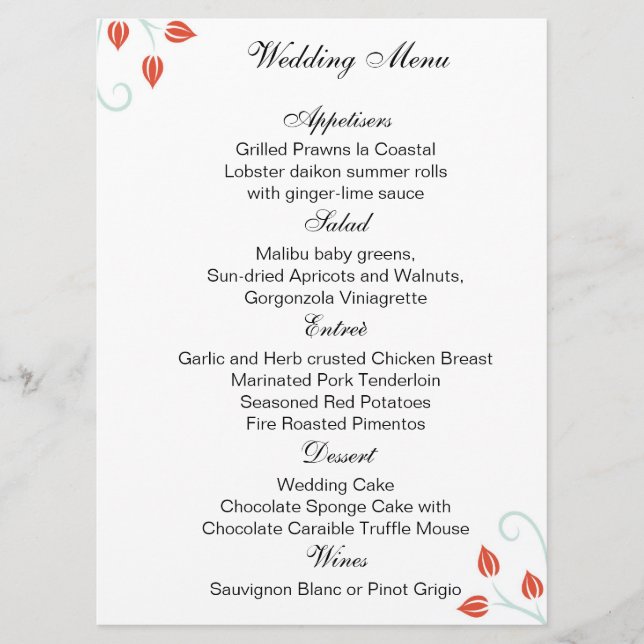 Double Sided -Menu /Wedding Ceremony Program (Front)