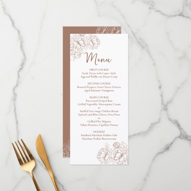 Double-Sided Mocha Mousse Boho Floral Wedding Bar+ Menu (Front/Back In Situ)