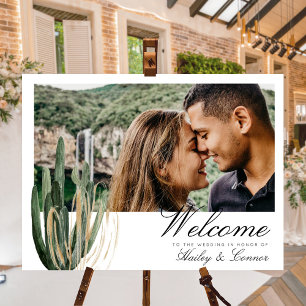 Double Sided Modern Saquaro Cactus Welcome Sign