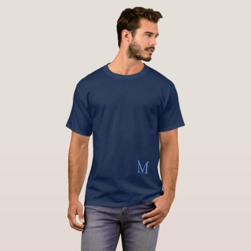 Double Sided Monogram Mens Elegant Navy Blue T_Shirt