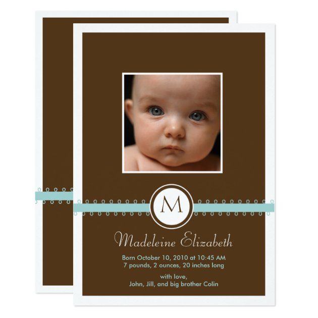 Double Sided Monogram Ribbon Birth Announcement