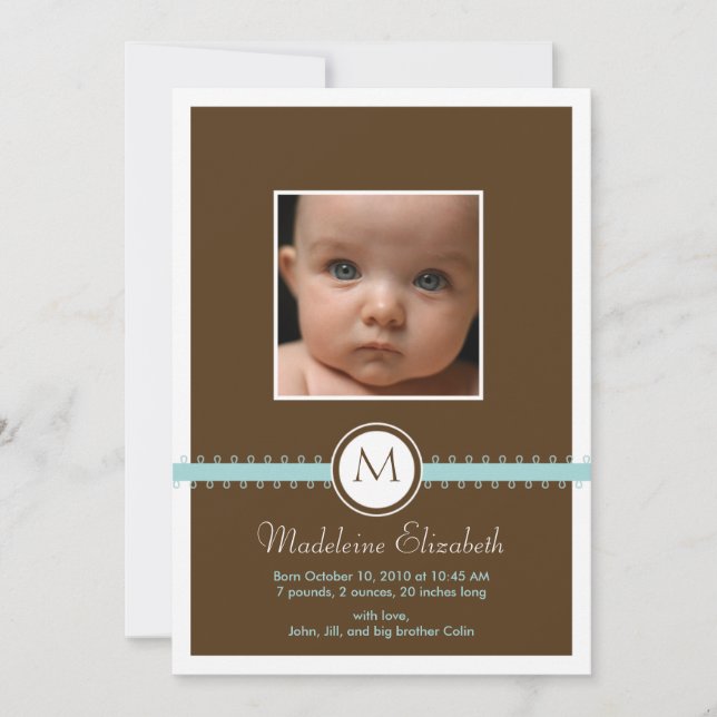 Double Sided Monogram Ribbon Birth Announcement (Front)