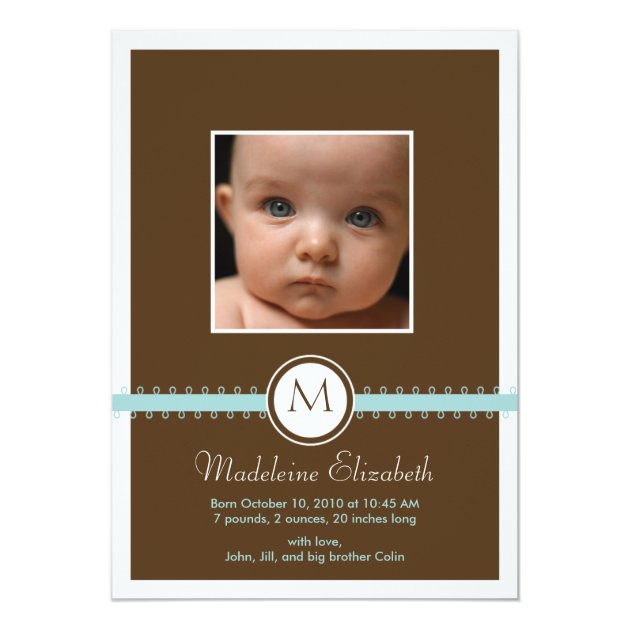Double Sided Monogram Ribbon Birth Announcement