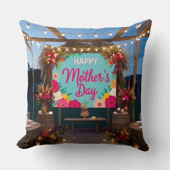 Double-Sided Mother's Day Pillow: Rustic Bohemian Throw Pillow (Front)