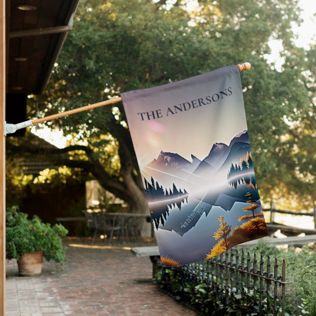 Double Sided Mountains with Lake Signature House Flag (In SItu)