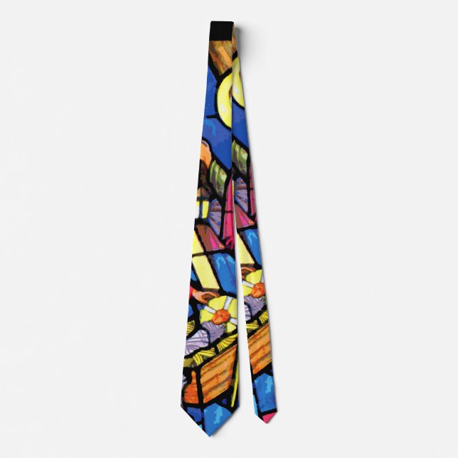 Double Sided Nativity Stained Glass Christmas Neck Tie (Front)