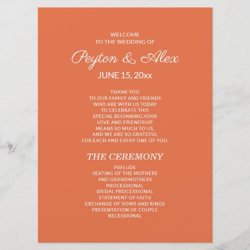 Double_Sided Orange Wedding Program Bridal Party