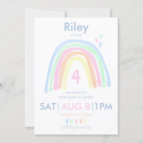 Double Sided Pastel Rainbow Birthday Party Invitation