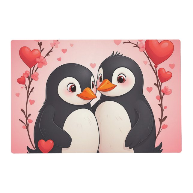 Double Sided Penguin Love Paper Placemats (Front)