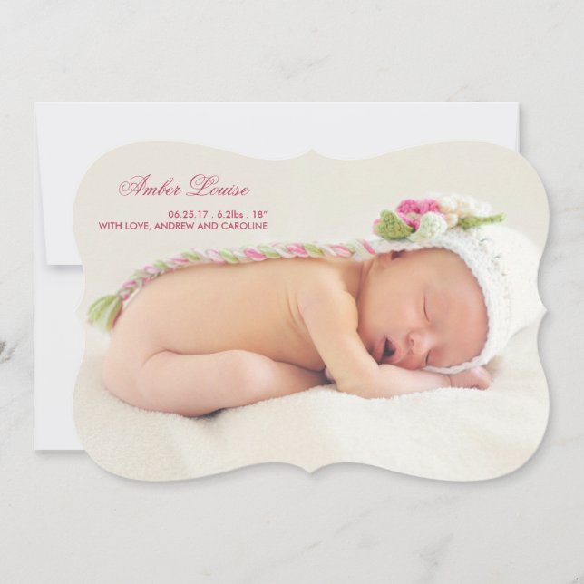 Double Sided Photo Birth Announcement for Girl (Front)