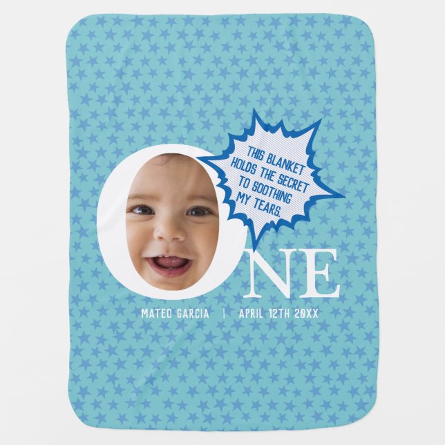 Double-sided Photo Collage 1st birthday memorial  Baby Blanket (Front)
