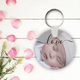 Double-Sided Photo Love Brush Script Custom  Keychain