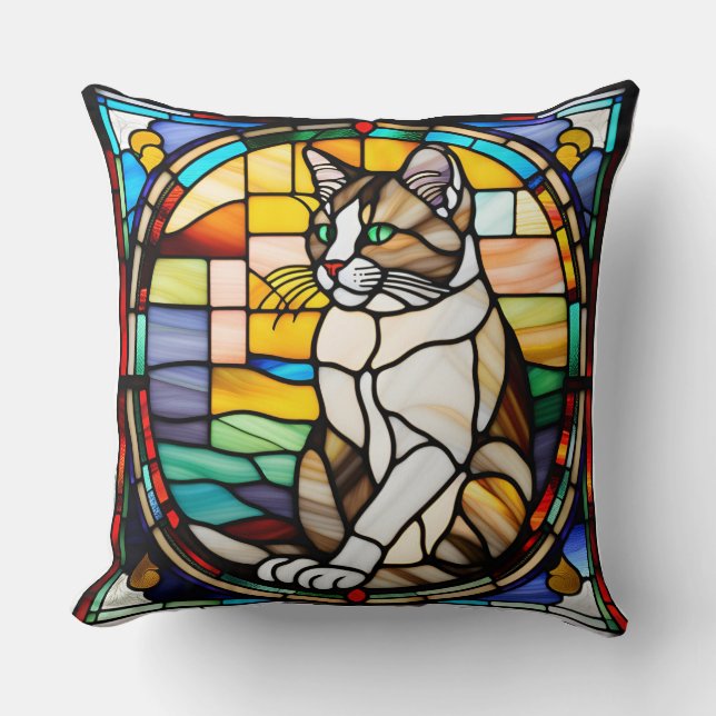 Double-Sided Pillow:Illuminated Yarn Cat Climb  Throw Pillow (Front)