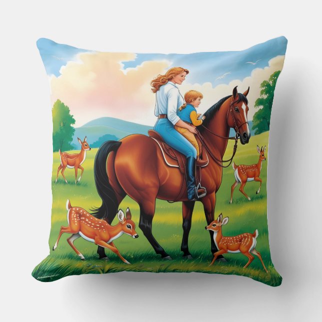 Double-Sided Pillow: Mother, Child, Deer Throw Pillow (Front)