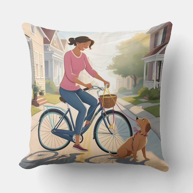 Double-Sided Pillow: Mother & Dog Ride Throw Pillow (Front)
