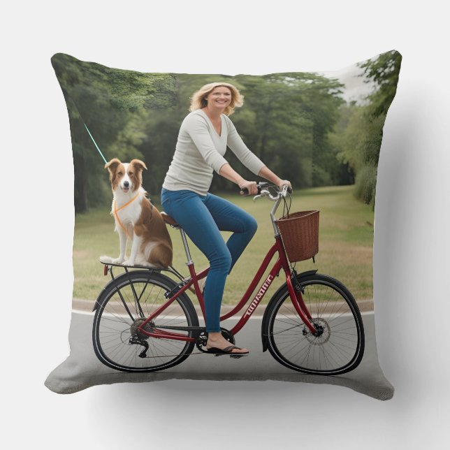Double-Sided Pillow: Mother's Bike Adventure Throw Pillow (Front)
