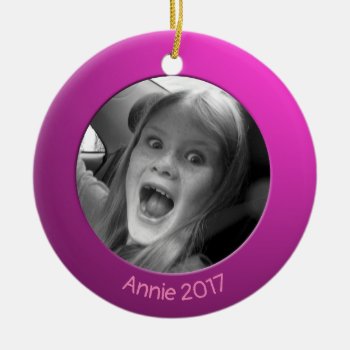Double Sided Pink 2 X Custom Photo And Text Ceramic Ornament by KreaturShop at Zazzle