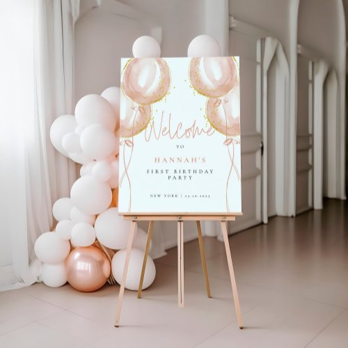 Double Sided Pink Balloons First Birthday Welcome Foam Board