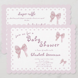 Double Sided Pink Bows Baby Shower Invitation