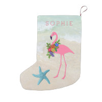 Double Sided Pink Flamingo Girls Small Christmas Stocking