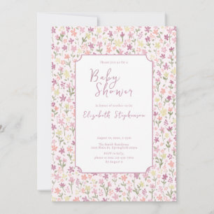 Double Sided Pink Flowers Baby Shower Invitation