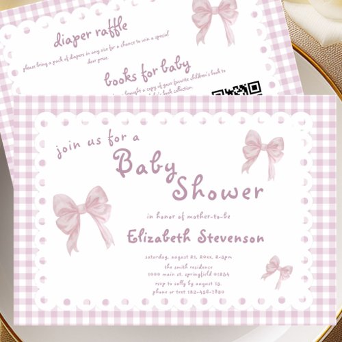 Double Sided Pink Gingham Baby Shower Invitation