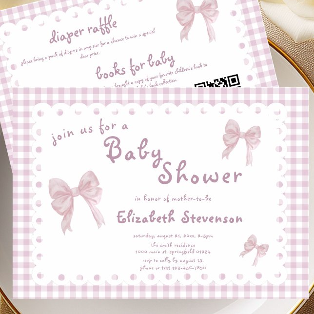 Double Sided Pink Gingham Baby Shower Invitation (Creator Uploaded)