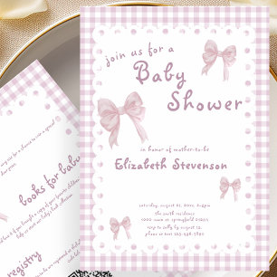 Double Sided Pink Gingham Baby Shower Invitation