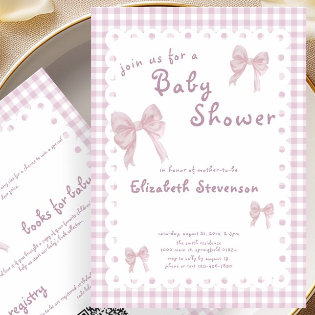 Double Sided Pink Gingham Baby Shower Invitation (Creator Uploaded)