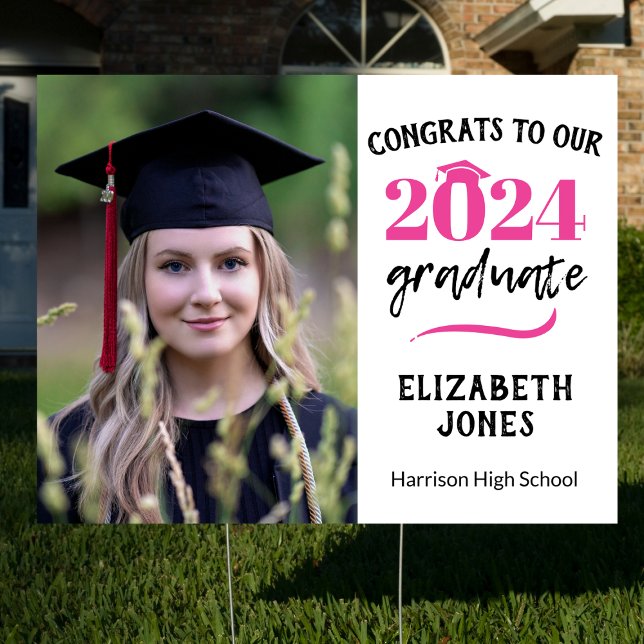 Double Sided Pink Graduation Photo Sign (Creator Uploaded)