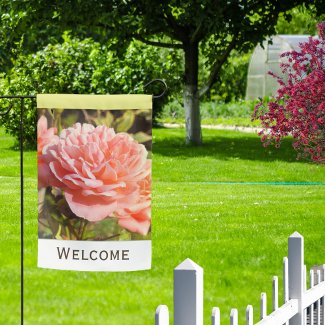 Double Sided Pink Rose Flowers Floral Yard Welcome Flag